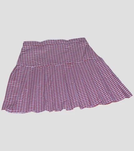 Fully Pleated Check Skirt (Lk)- White/Red/Check