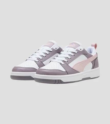 Puma Rebound V6 Low - White, Mauve Mist, Plum Jam